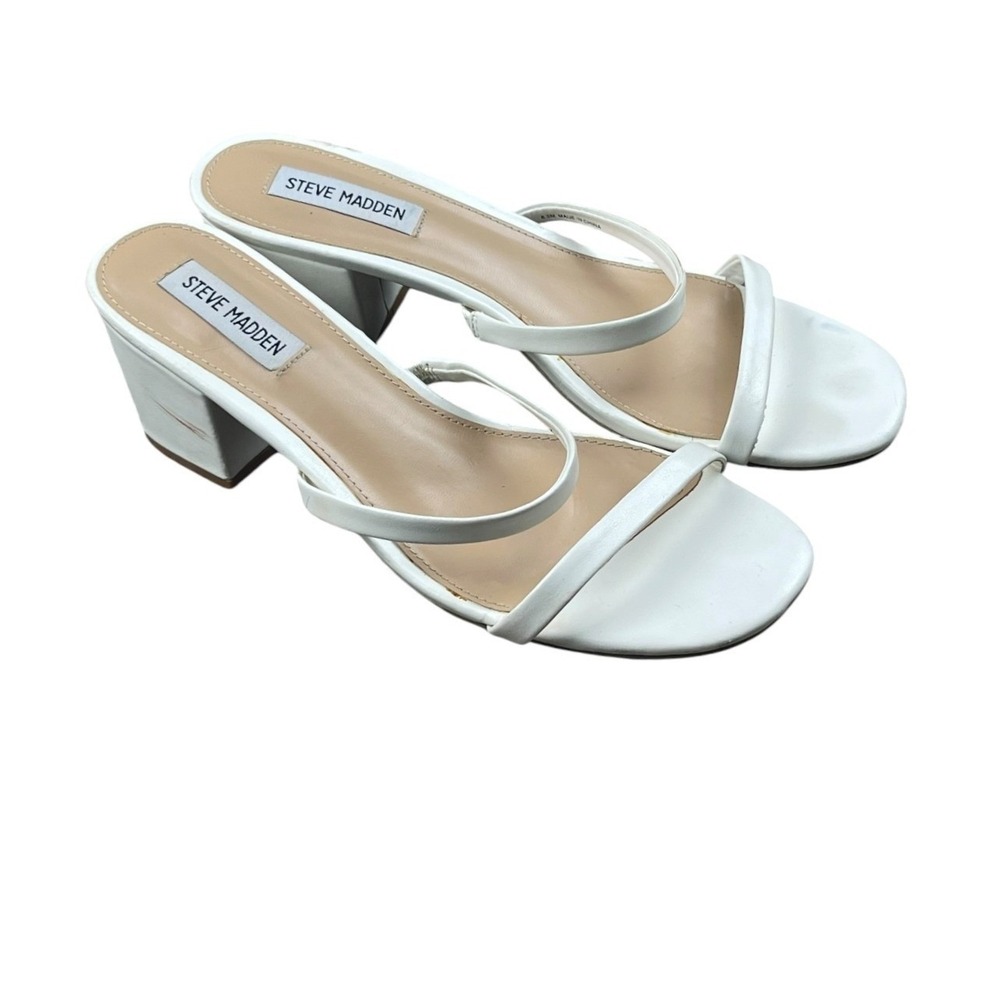 Steve Madden Women White Strappy Block Heel Sandals Size 8.5 Minimalist Chic